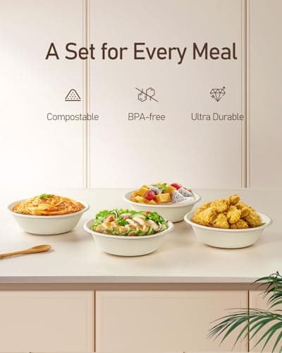 Dynta 110 Pack 32oz Compostable Paper Bowls for Eco-Friendly Entertaining 2