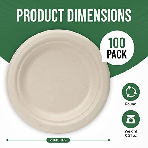 TaidMiao Paper Plates 6 Inches, 100 Pack Disposable Plates – 100% Compostable Plates, Water & Oil Proof Dessert Plates, Microwavable Small Paper Plates, Perfect Paper Plate For Party - Brown 2
