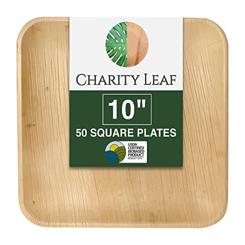 Charity Leaf Compostable 10" Square Palm Leaf Dinner Plates (50-pack) | Premium, 100% Natural, Disposable, Heavy Duty | Perfect for Parties, Weddings & Catering Events 1