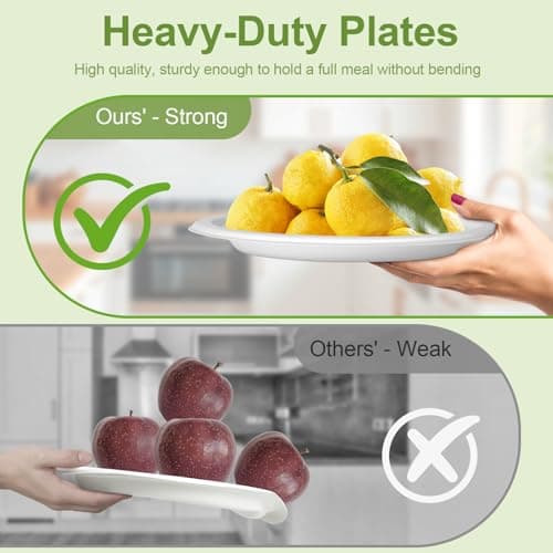 Qi Boo Heavy Duty Paper Plates 10 Inch [60 Pack - White ] Eco Friendly Compostable Dinner Plates, Biodegradable Disposable Paper Plates For Party Picnic Home Office, Sturdy Soak-proof 8