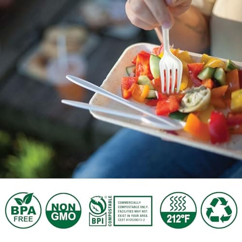 BIOCEAN 100% Compostable No Plastic Knives Forks Spoons Utensils, The Heavyweight Heavy Duty Flatware is Eco Friendly Products for Lounge Party Wedding BBQ Picnic Camping. 6