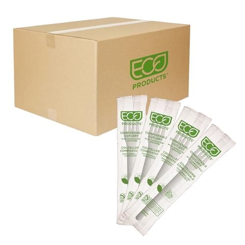 Eco-Products Compostable CPLA 6" Plastic Forks, Case of 1000, Individually Wrapped Fork, Disposable White Plantware Cutlery, Renewable Material Made from Plants, Sturdy and Strong, BPI-Certified