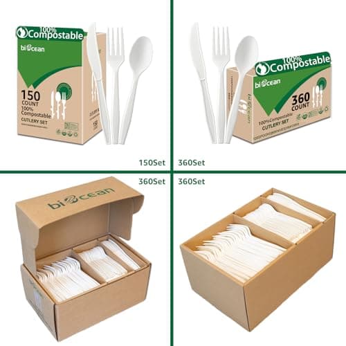 BIOCEAN 100% Compostable No Plastic Knives Forks Spoons Utensils, The Heavyweight Heavy Duty Flatware is Eco Friendly Products for Lounge Party Wedding BBQ Picnic Camping. 3