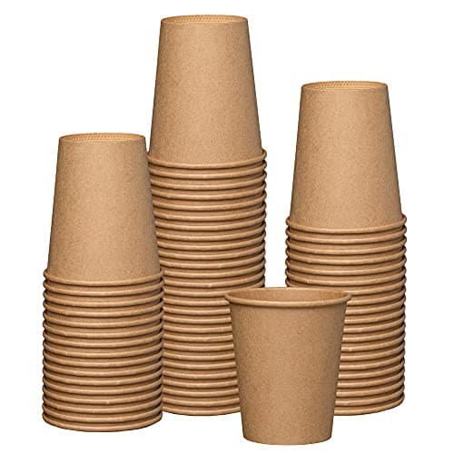 GUSTO [100 Count Kraft Disposable Paper Cups, Hot Coffee Cups Brown Unbleached - Eco-Friendly Cups (8 oz. - Kraft)