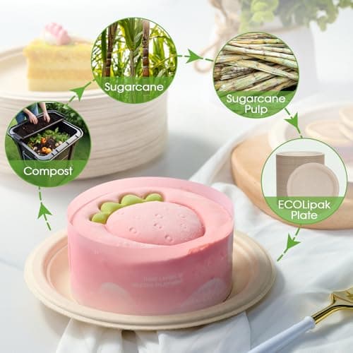 ECOLipak 6 Inch Disposable Compostable Small Paper Plates, 500 Pack Recycled Sugarcane Bagasse Biodegradable Heavy Duty Mini Dinner Appetizer Cake Dessert Plates for Party(Nature) 4
