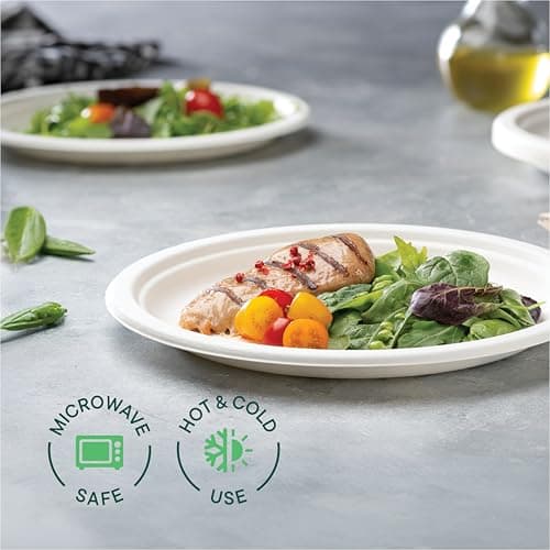 Stack Man 100% Compostable Paper Plates 10 Inch Heavy-Duty [125-Pack] Eco-Friendly White Bagasse Disposable Dinner Plates From Natural Sugarcane - 10" Biodegradable Plate (BPI-Certified) (PFAS-Free) 4