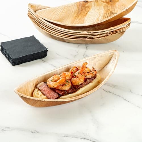 Restaurantware Indo 12 x 5 Inch Palm Leaf Plates 25 Durable Palm Plates - Disposable Boat-Shaped Design Palm Leaf Dinner Plates Impervious To Grease For Hefty Meals Appetizers Or Desserts 9