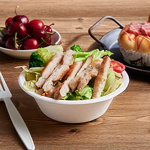 Vplus 200 Pack 12 OZ Paper Bowls, Disposable Compostable Bowls Bulk, Eco-friendly Bagasse Bowls, Heavy-duty Bowls Perfect for Milk Cereals, Snacks, Salads 8