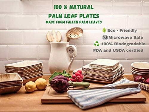 Charity Leaf Disposable Palm Leaf 6" Square Plates (50 pieces) Bamboo Like Serving Platters, Disposable Boards, Eco-Friendly Dinnerware For Weddings, Catering, Events 6