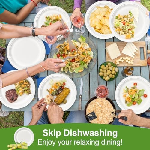 Qi Boo Heavy Duty Paper Plates 10 Inch [60 Pack - White ] Eco Friendly Compostable Dinner Plates, Biodegradable Disposable Paper Plates For Party Picnic Home Office, Sturdy Soak-proof 2
