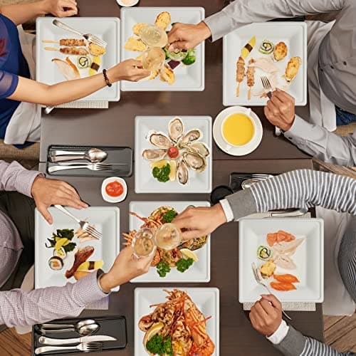 ECOLipak 120 Pack Compostable Paper Plates, 10 inch and 8 inch Heavy Duty Eco friendly Sugarcane Biodegradable Disposable Square Plates for Party Dinner Birthday 7