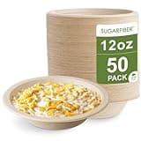 [50 Count] Harvest Pack PFAS Free 12oz Round Paper Bowls - Compostable Heavy-Duty Eco-Friendly Disposable Bagasse Bowls Sugarcane Natural Plant fibers for Meal Prep Takeout Dinnerware 2