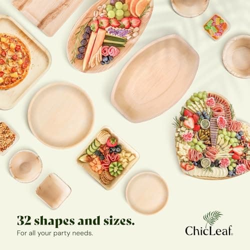 Chic Leaf Round Palm Leaf Plates - 10-Inch & 7-Inch, Pack of 48 - Compostable Disposable Bamboo Plates for Parties 8