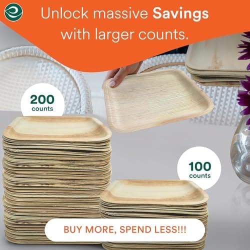 ECO SOUL Compostable 10 Inch Palm Leaf Square Plates (100 Count) Like Bamboo Plates | Biodegradable | Eco-Friendly, Microwave & Oven Safe 4