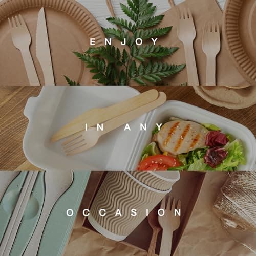 100% Compostable Cutlery Set - 300 Pieces Wooden Compostable Utensils [120 Forks, 90 Knives, 90 Spoons] - Disposable Wooden Cutlery, Eco Friendly Forks And Spoons Disposable Cutlery Set Party Utensils 7