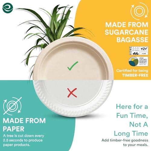 ECO SOUL Compostable Paper Plates 6 Inch (100 Count) Heavy Duty Disposable Dessert Plates, Eco-Friendly Sugarcane Bagasse Small Plates For Appetizer- Natural Brown 6