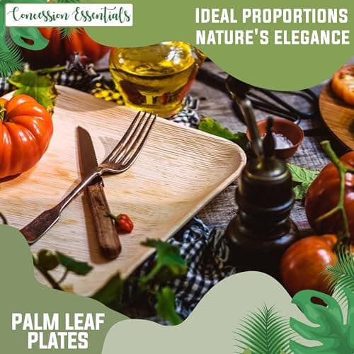 Concession Essentials 6 Inch Square Palm Leaf Dessert Plates -Bamboo Plates for Appetizers - Compostable and Eco-Friendly- Pack of 100ct 5