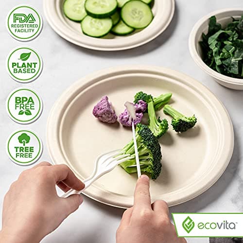 Ecovita 100% Compostable Forks Spoons Knives Cutlery Combo Set - 380 Large Disposable Utensils (7 in.) Eco Friendly Durable and Heat Resistant Alternative to Plastic Silverware with Convenient Tray 5