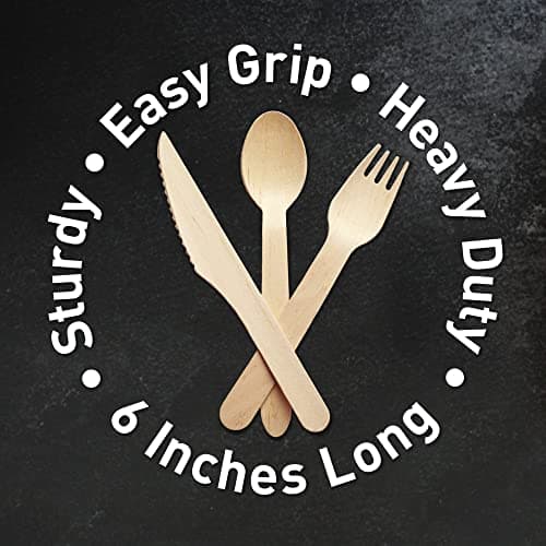 Weemium Disposable Wooden Cutlery Set - 300 Count (100 Forks, 100 Knives, 100 Spoons) – Plastic-free Packaging - Biodegradable Silverware and Splinter-free Compostable Utensils for Parties 5