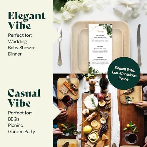 Chic Leaf Disposable Palm Leaf Plates - 50 Count, 8" Square, Natural - Bamboo Plates Disposable, Biodegradable & Compostable - Microwave Safe & Heavy Duty - Event & Party Supplies - Wedding Decor 8