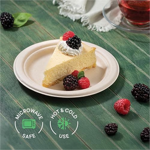Paper Plates, 100% Compostable Heavy Duty, Disposable 7 Inch, Small Dessert Plate - [125-Pack] - {PFAS-Free} - {BPI Certified} Eco-Friendly, Biodegradable Bagasse Natural Brown 7" Small Plates 4