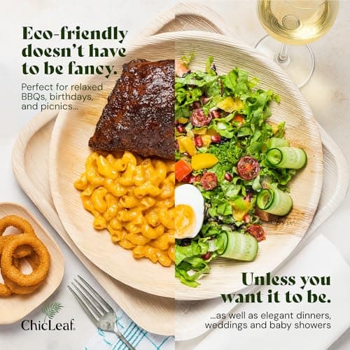 Chic Leaf Round Palm Leaf Plates - 10-Inch & 7-Inch, Pack of 48 - Compostable Disposable Bamboo Plates for Parties 4