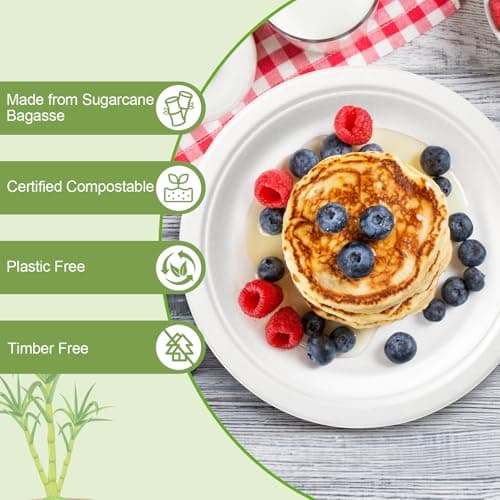 Qi Boo Heavy Duty Paper Plates 10 Inch [60 Pack - White ] Eco Friendly Compostable Dinner Plates, Biodegradable Disposable Paper Plates For Party Picnic Home Office, Sturdy Soak-proof 7