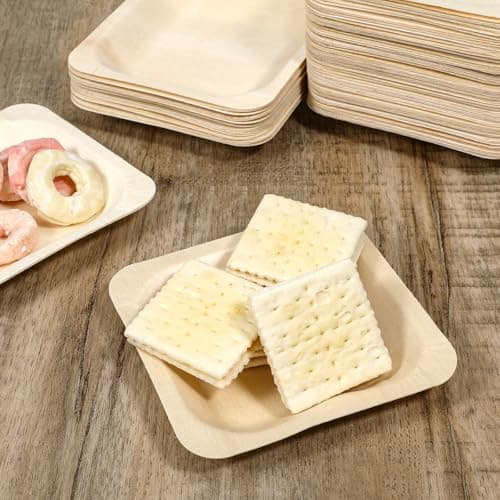 BOHUIZ 100 Pcs Disposable Square Palm Bowls Palm Leaf Bowls 4.5 x 4.5 x 0.6 Inch Bamboo Disposable Plates Square Wood Plates for Birthday Party Wedding Events Appetizer Dessert Catering and Home Use 4