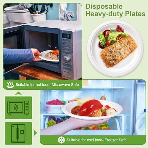 Qi Boo Heavy Duty Paper Plates 10 Inch [60 Pack - White ] Eco Friendly Compostable Dinner Plates, Biodegradable Disposable Paper Plates For Party Picnic Home Office, Sturdy Soak-proof 4