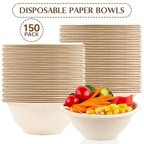 ZORRITA 150 Pack 8 oz Compostable Paper Bowls Small Disposable Soup Bowls Natural Sugarcane Biodegradable Bowls for Ice Cream, Desserts, Salads, Pet Food 3