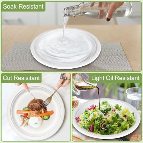 Qi Boo Heavy Duty Paper Plates 10 Inch [60 Pack - White ] Eco Friendly Compostable Dinner Plates, Biodegradable Disposable Paper Plates For Party Picnic Home Office, Sturdy Soak-proof 3