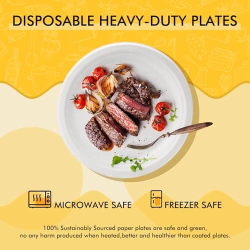 RACETOP Disposable Compostable Paper Plates 9 Inch [125 Pack], White Bagasse, Heavy-Duty Biodegradable Paper Plates, Eco-Friendly, Made of Natural Sugarcane Fibers 5