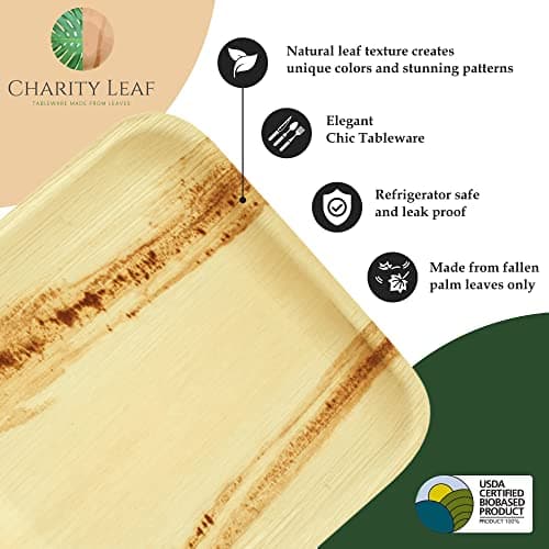 Charity Leaf Disposable Palm Leaf 6" Square Plates (50 pieces) Bamboo Like Serving Platters, Disposable Boards, Eco-Friendly Dinnerware For Weddings, Catering, Events 5