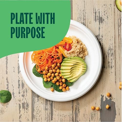 Stack Man 100% Compostable Paper Plates 10 Inch Heavy-Duty [125-Pack] Eco-Friendly White Bagasse Disposable Dinner Plates From Natural Sugarcane - 10" Biodegradable Plate (BPI-Certified) (PFAS-Free) 3