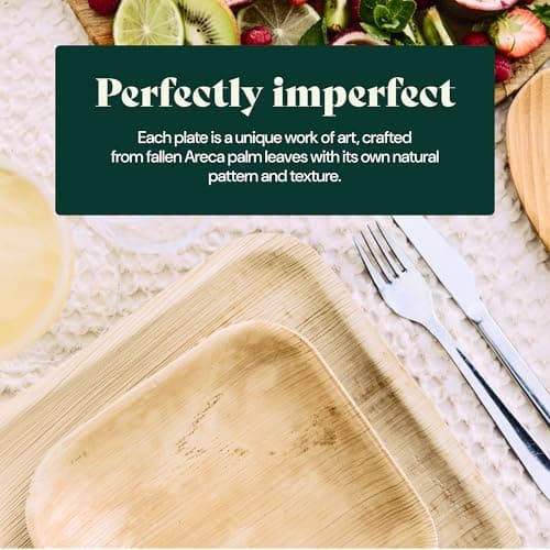 Chic Leaf Disposable Palm Leaf Plates - 50 Count, 8" Square, Natural - Bamboo Plates Disposable, Biodegradable & Compostable - Microwave Safe & Heavy Duty - Event & Party Supplies - Wedding Decor 7