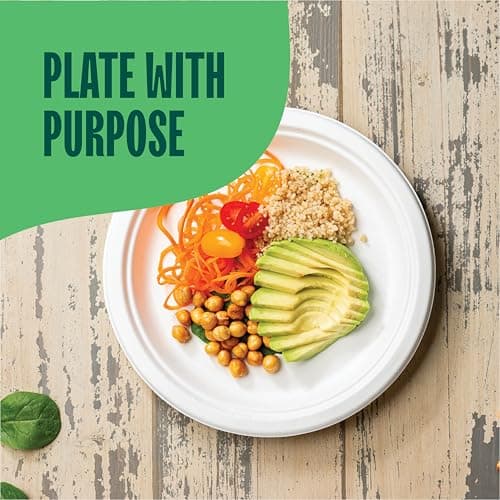 100% Compostable Paper Plates 9 Inch [500 Count] Heavy-Duty Dinner Plates - Natural White Color Unbleached Bagasse - Eco-Friendly Disposable Biodegradable Sugarcane Plates - [Bulk Case 4/125 Pack] 2