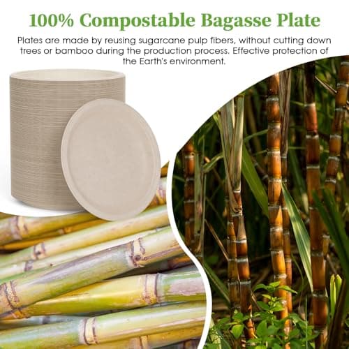 ECOLipak 6 Inch Disposable Compostable Small Paper Plates, 500 Pack Recycled Sugarcane Bagasse Biodegradable Heavy Duty Mini Dinner Appetizer Cake Dessert Plates for Party(Nature) 3