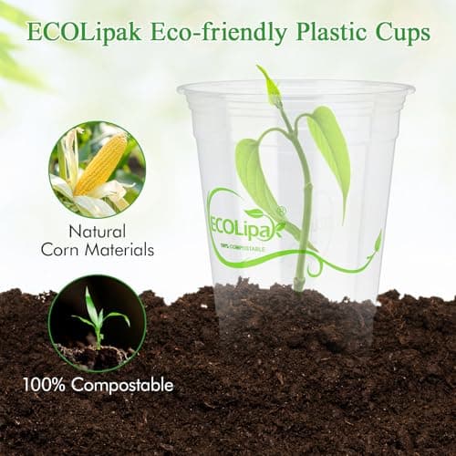 ECOLipak 1000 Count 16 OZ Clear Compostable Plastic Cups, Disposable Plant-Based Biodegradable Drinking Party Cups, PLA Plastic Cold Tumblers for Restaurant, Office, Canteen, Large Gathering 3