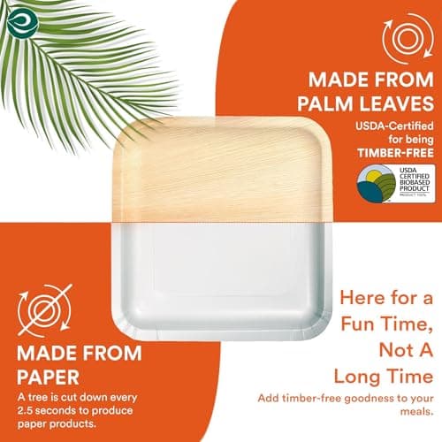ECO SOUL Compostable 10 Inch Palm Leaf Square Plates (100 Count) Like Bamboo Plates | Biodegradable | Eco-Friendly, Microwave & Oven Safe 7