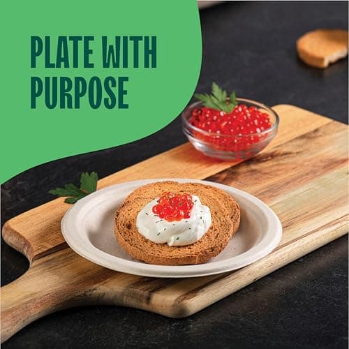 Paper Plates, 100% Compostable Heavy Duty, Disposable 7 Inch, Small Dessert Plate - [125-Pack] - {PFAS-Free} - {BPI Certified} Eco-Friendly, Biodegradable Bagasse Natural Brown 7" Small Plates 3