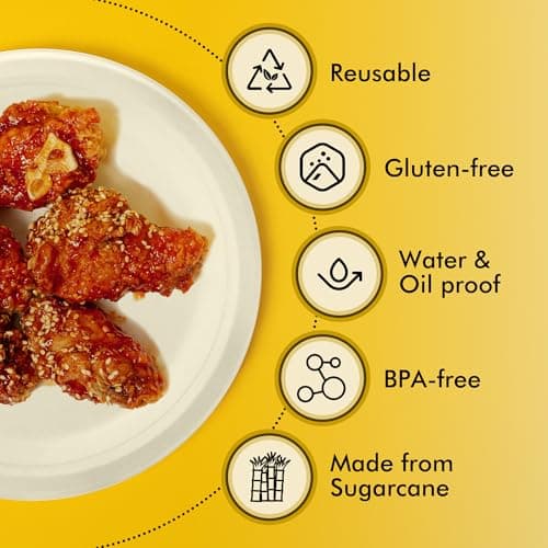 RACETOP Disposable Compostable Paper Plates 9 Inch [125 Pack], White Bagasse, Heavy-Duty Biodegradable Paper Plates, Eco-Friendly, Made of Natural Sugarcane Fibers 2