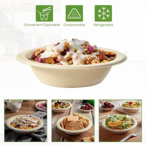 Vplus 500 Pack 12 OZ Paper Bowls Bulk, Disposable Compostable, Eco-friendly Bagasse, Heavy-duty Bowls Perfect for Milk Cereals, Snacks, Salads Nature 6