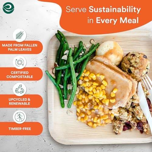 ECO SOUL Compostable 10 Inch Palm Leaf Square Plates (100 Count) Like Bamboo Plates | Biodegradable | Eco-Friendly, Microwave & Oven Safe 2