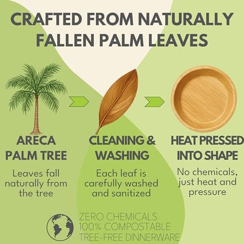 Naturally Chic Small 6 Inch Round Palm Leaf Dessert Plates - 50 Pack - Same as Disposable Bamboo Plates for Appetizers and Cocktails - Compostable and Eco-Friendly 5