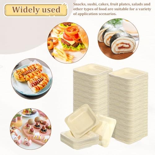 BOHUIZ 100 Pcs Disposable Square Palm Bowls Palm Leaf Bowls 4.5 x 4.5 x 0.6 Inch Bamboo Disposable Plates Square Wood Plates for Birthday Party Wedding Events Appetizer Dessert Catering and Home Use 7