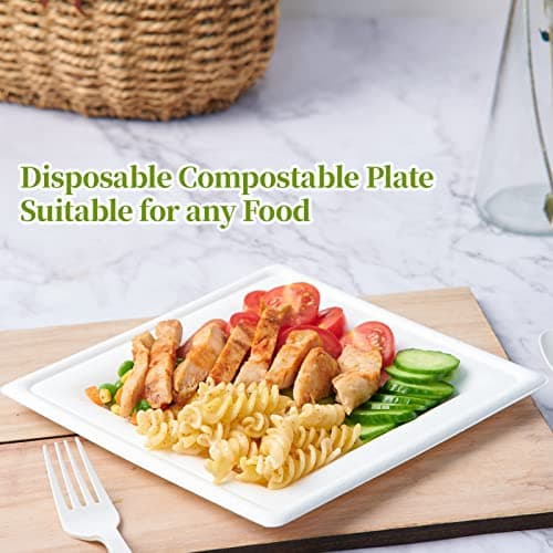 ECOLipak 120 Pack Compostable Paper Plates, 10 inch and 8 inch Heavy Duty Eco friendly Sugarcane Biodegradable Disposable Square Plates for Party Dinner Birthday 3