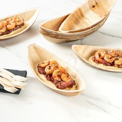 Restaurantware Indo 12 x 5 Inch Palm Leaf Plates 25 Durable Palm Plates - Disposable Boat-Shaped Design Palm Leaf Dinner Plates Impervious To Grease For Hefty Meals Appetizers Or Desserts 4