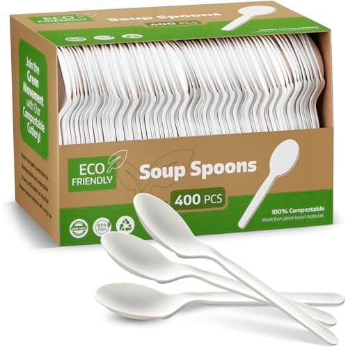 Elegant Disposables 100% Compostable PLA Spoons Bulk Pack 400 Pcs Biodegradable Disposable Plastic Cutlery Utensils