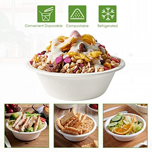 Vplus 200 Pack 12 OZ Paper Bowls, Disposable Compostable Bowls Bulk, Eco-friendly Bagasse Bowls, Heavy-duty Bowls Perfect for Milk Cereals, Snacks, Salads 6