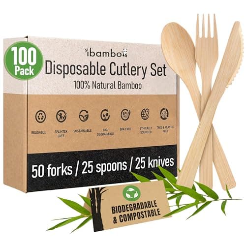 Ibambo 100% Bamboo Utensils Set - x Compostable Cutlery Set 1
